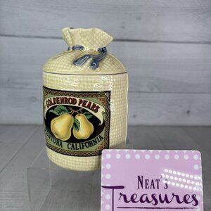 H & HD 1988 GOLDENROD PEARS Burlap Sack Mexico Ceramic Farmhouse Lidded Canister